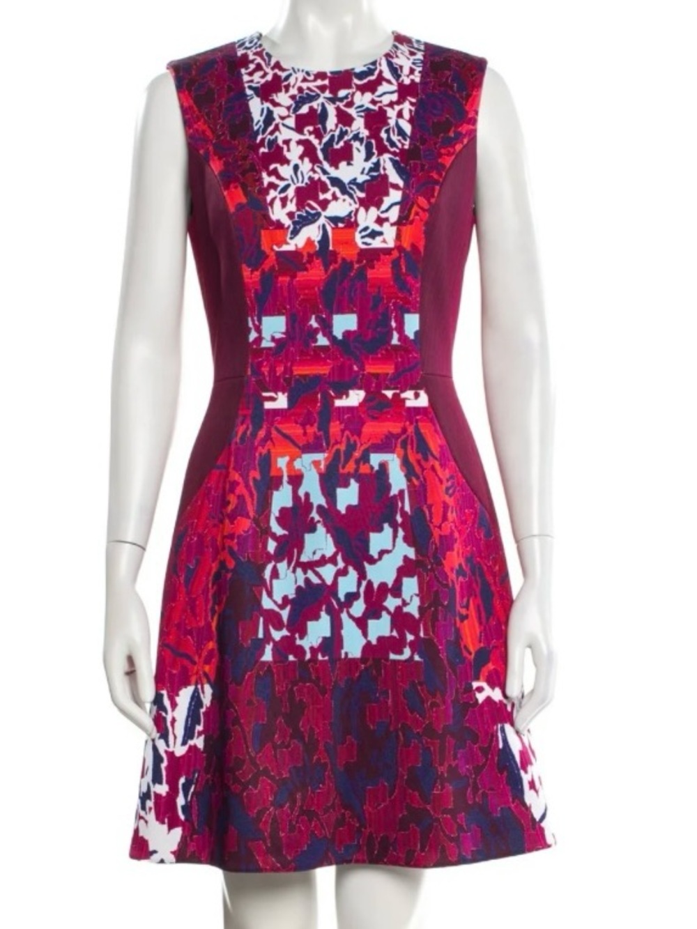 Peter Pilotto Abstract Floral Print Sleeveless Fit & Flare Dress Burgundy Navy